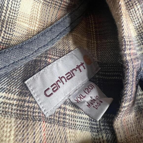 Carhartt Women’s XXL Plaid Flannel Shirt Jacket Hoodie 100% Cotton – Brown/Beige - Picture 7 of 12